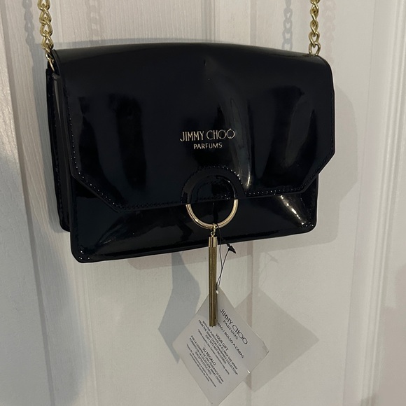 NWT Jimmy Choo Black Patent Leather Bag with Gold Chain - Picture 1 of 15